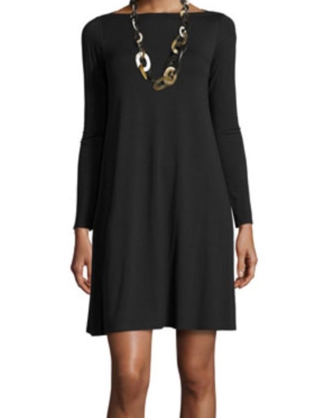 Eileen Fisher L/S Bateau-Neck Jersey/Viscose Black Midi dress Medium